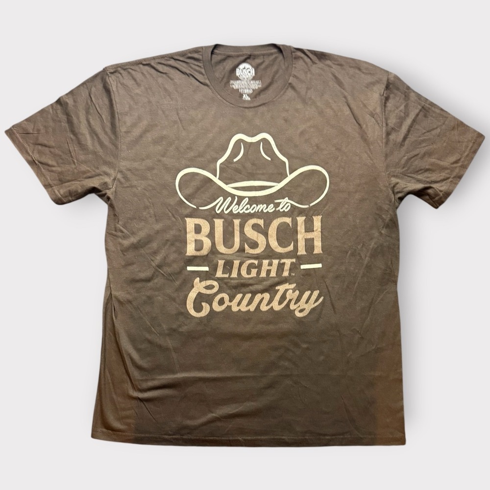 Busch Light Country Cowboy Hat Graphic T-Shirt Mens XL Brown Hybrid Apparel
